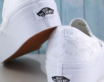 Platform Ivory or White Lace Rose Bridal Vans  --Lace Vans -- Wedding Tennis shoes  - Wedding Converse