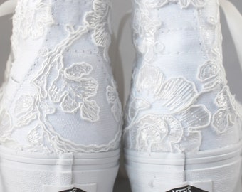Ivory Lace SK8-HI Tapered Stackform with Floral Lace --Lace Platform Vans -- Wedding Tennis shoes  - Wedding Vans
