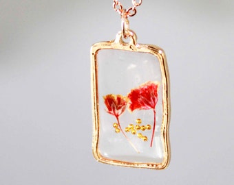 Pressed Sunshine and Poppies Flower Necklace