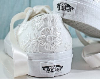 Lace Bridal Vans: Floral Wedding Sneakers with Ivory Ribbon