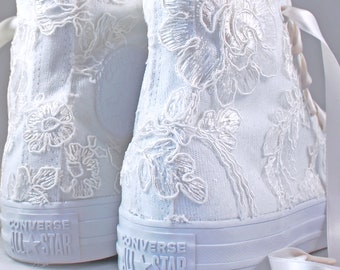 Ivory Lace High Top Converses -- Ivory Floral Lace Bridal Converses -- Wedding Tennis shoes  - Wedding Converse High Top-- Custom Converses