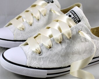 Sale Size 6 Bridal Converses --Lace Converse -- Wedding Tennis shoes  - Wedding Converse