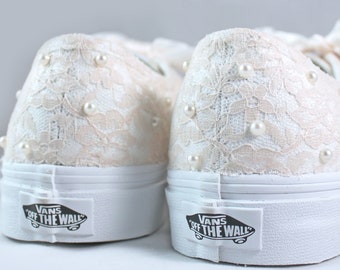 Champagne Or Ivory Lace and Pearl Vans  --Lace Vans -- Wedding Tennis shoes  - Wedding Vans