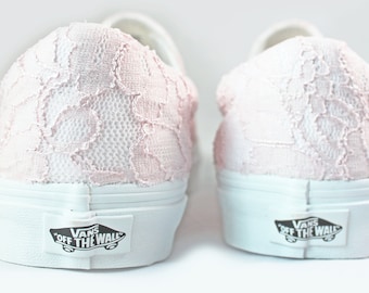 Blush Lace Bridal Vans Slip On  --Lace Vans -- Wedding Tennis shoes  - Wedding Vans