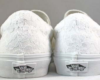 Lace Bridal Vans Wedding Shoes – Ivory or White Slip-On Bride Sneakers, Comfortable Wedding Day Flats, Custom Lace Vans for Brides Rachelle