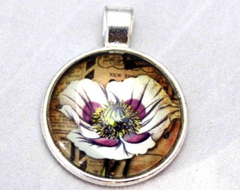 White Poppy  Necklace  - Glass Silver necklace