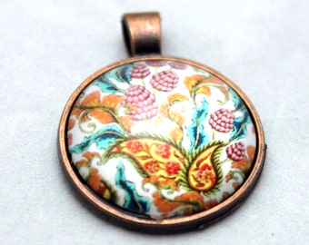 Paisley Raspberry  Necklace  - Copper Glass Copper necklace