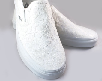 Lace Bridal Vans Slip On Ivory Lace  -- Garden Lace Vans -- Wedding Tennis shoes  - Wedding Vans