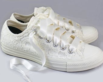 Ivory Bridal Converses Ivory Sequin Lace  -- Ivory Converse -- Wedding Tennis shoes  - Wedding Converse