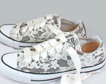 Gray Lace Bridal Converse: Size 8.5 Wedding Tennis Shoes