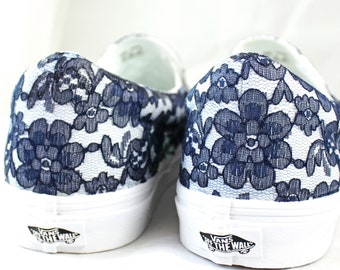 Black or Navy Lace Bridal Vans Slip On  --Lace Vans -- Wedding Tennis shoes  - Wedding Vans