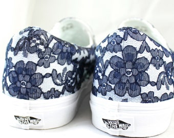 Navy Lace Bridal Vans Slip On  --Lace Vans -- Wedding Tennis shoes  - Wedding Vans