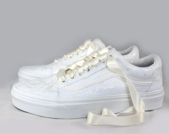 Old Skool White Or Ivory Lace Bridal Vans  --Lace Vans -- Wedding Tennis shoes  - Wedding Vans