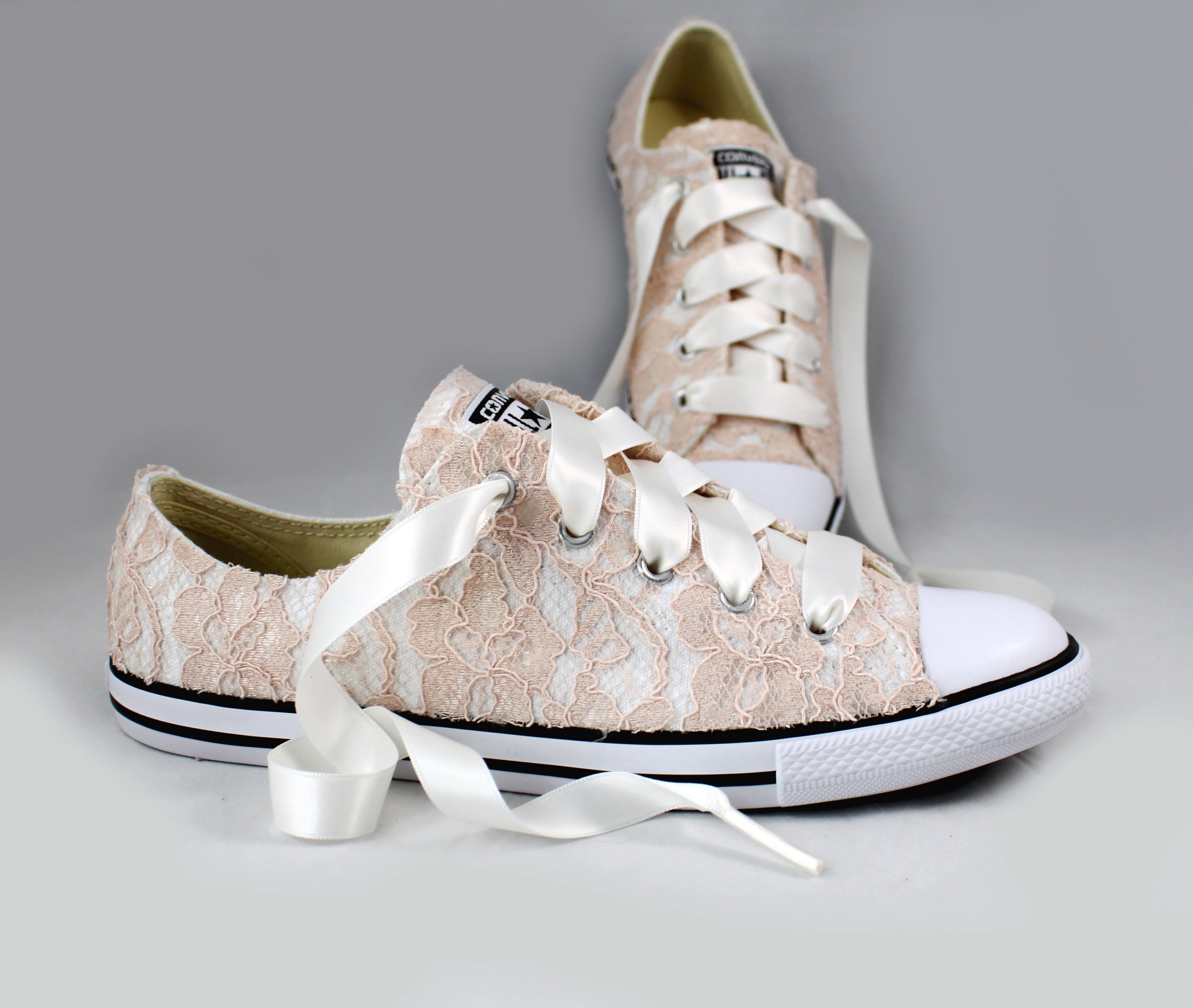 Size 8 Blush Lace Bridal Converses Ready to ship
