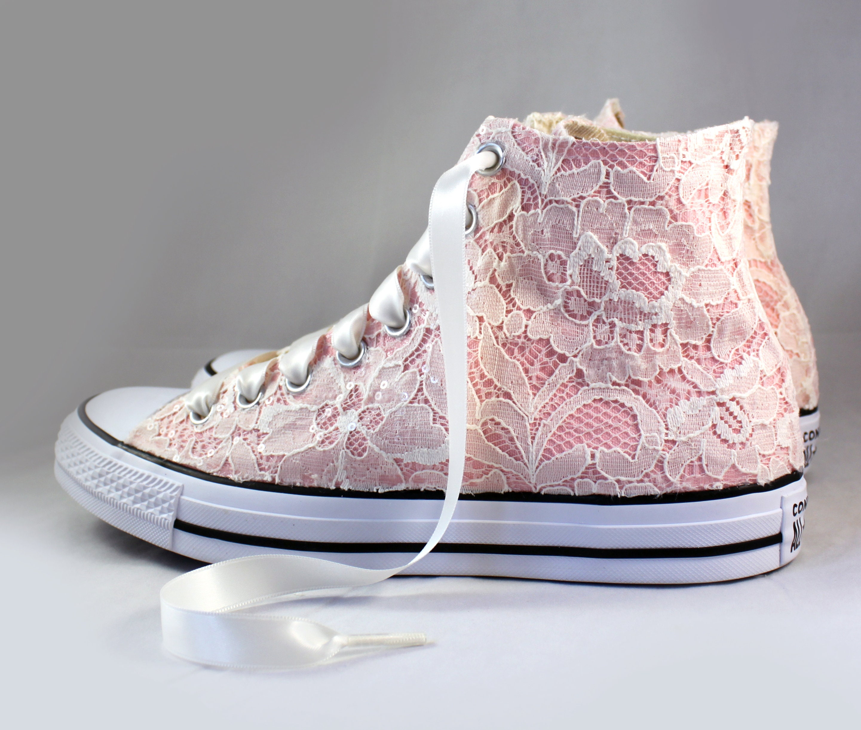 Ready to ship Ivory Lace Converses Size 10High Top Bridal Converses