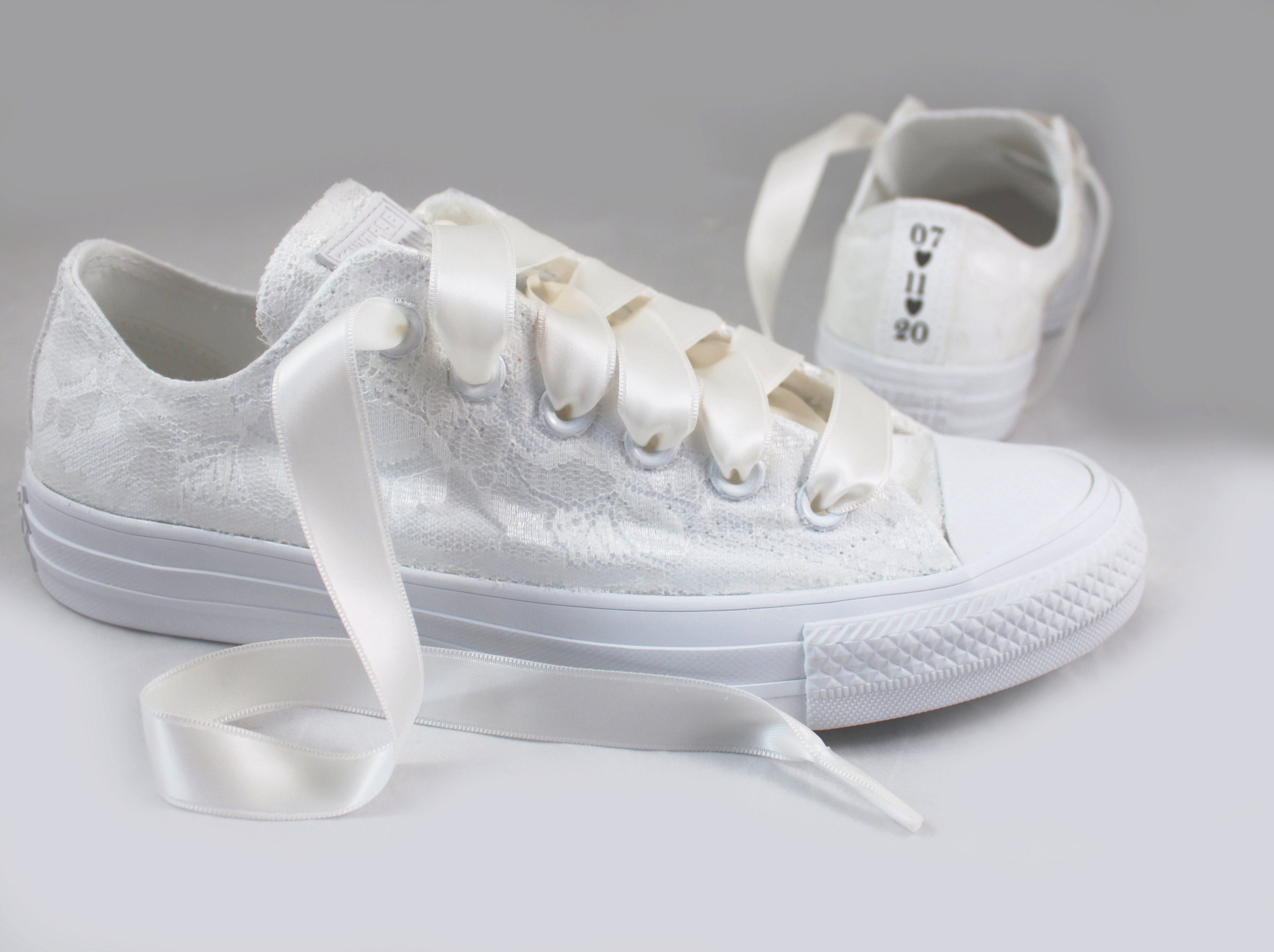 Ivory Rose Lace Wedding Converse Custom Text Ivory Lace Bridal