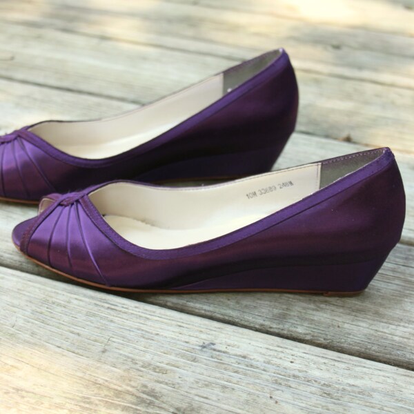 Purple Wedding Shoes Wedge Low heel -- 1 inch wedge shoes size 8.5