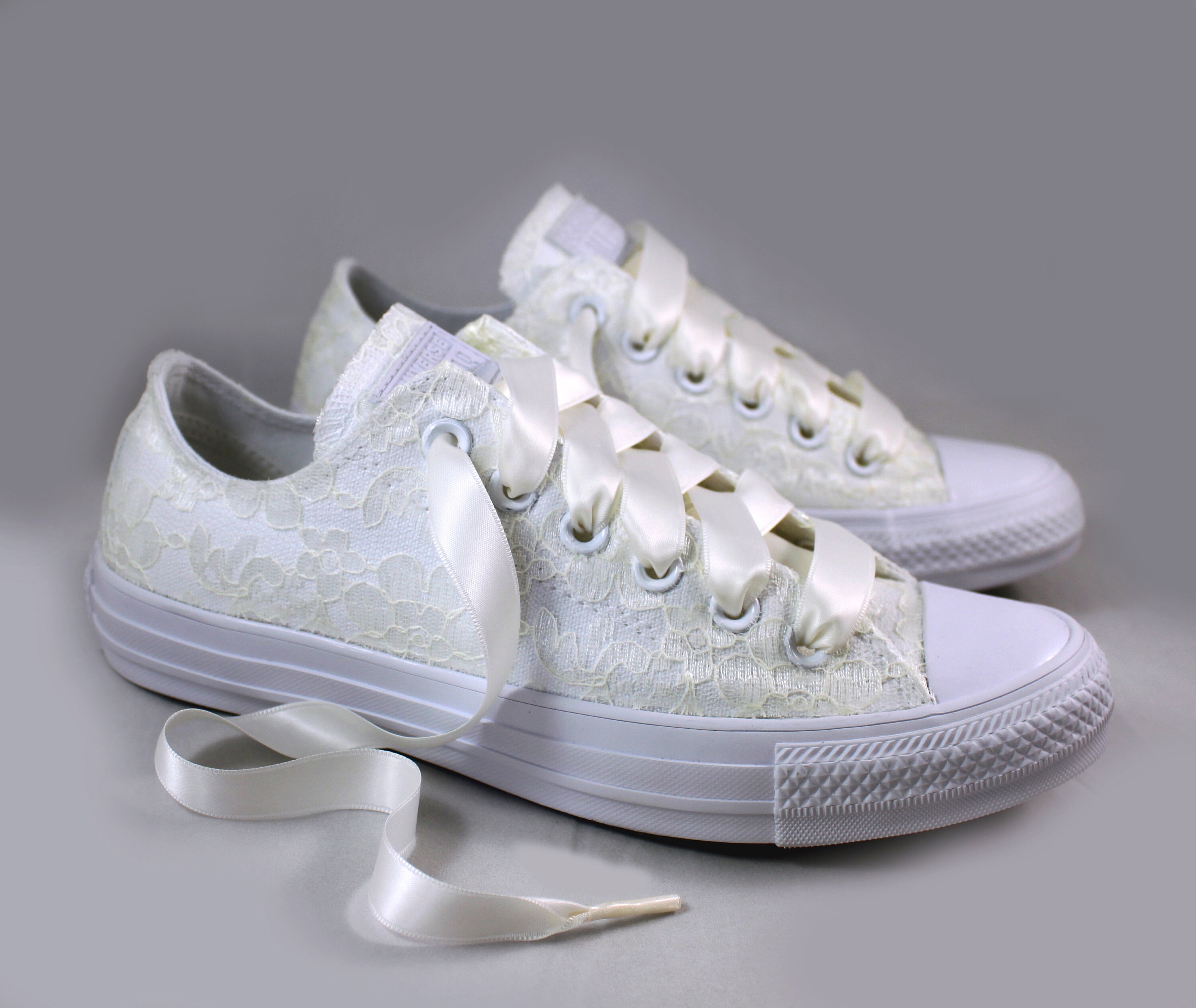 Ready to ship Ivory Lace Converses Size 7Bridal Ready to ship Ivory Lace Converses Size 7Bridal