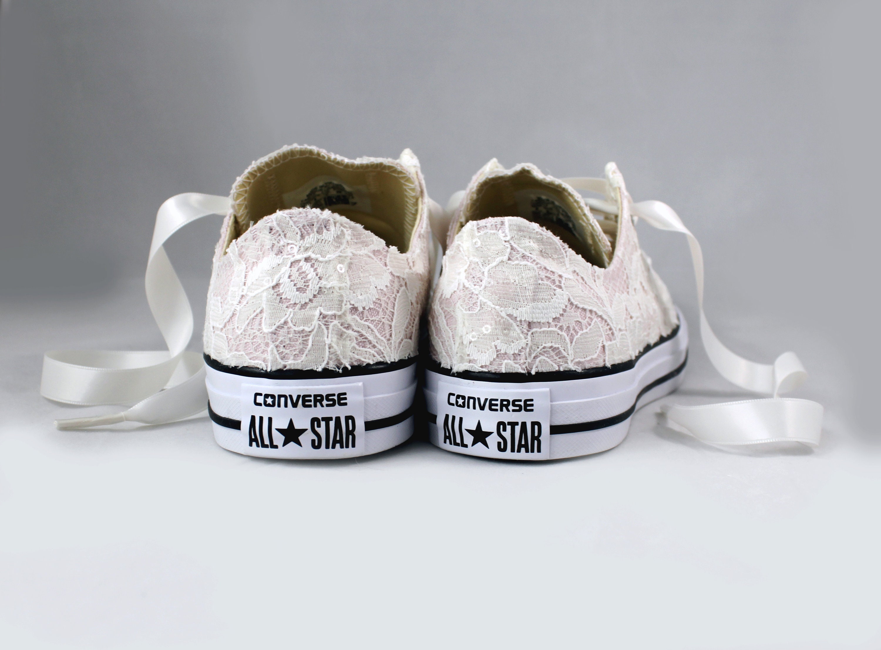 Blush Bridal Converses with Ivory Lace 