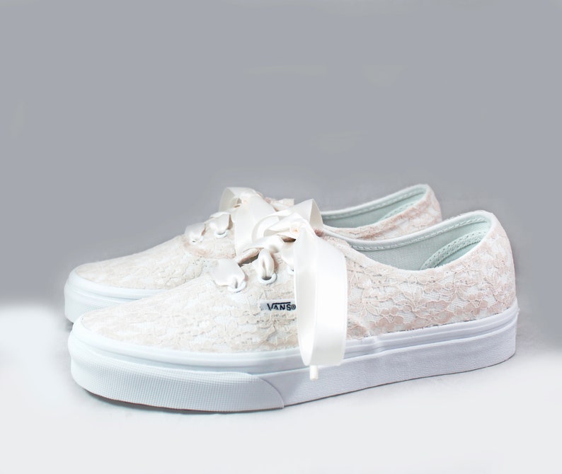 Champagne Or Ivory Lace Bridal Vans Lace Vans Wedding Tennis shoes Wedding Vans image 5