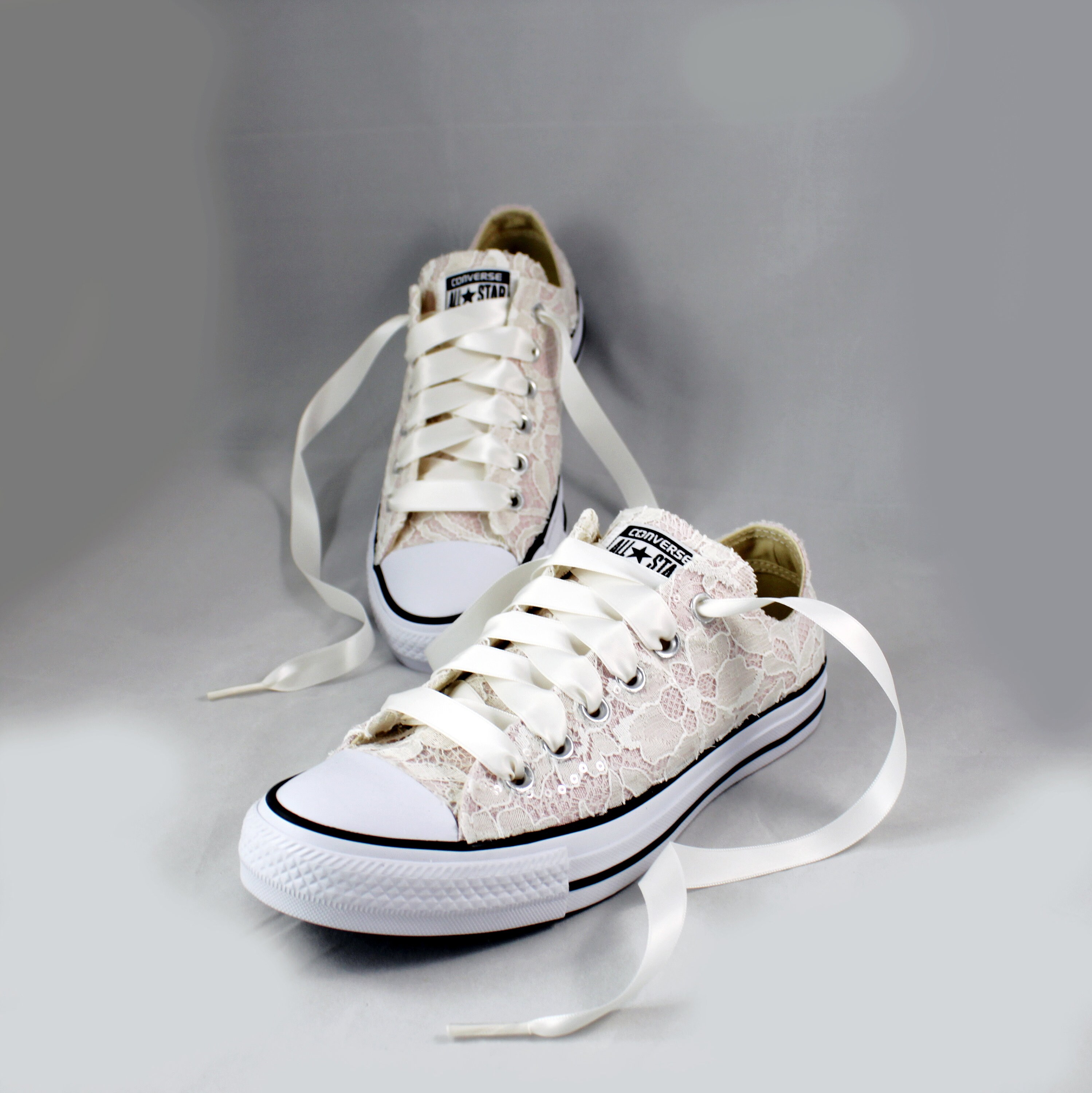 Ready to ship Ivory Lace Blush Wedding Converses Size 10 Bridal