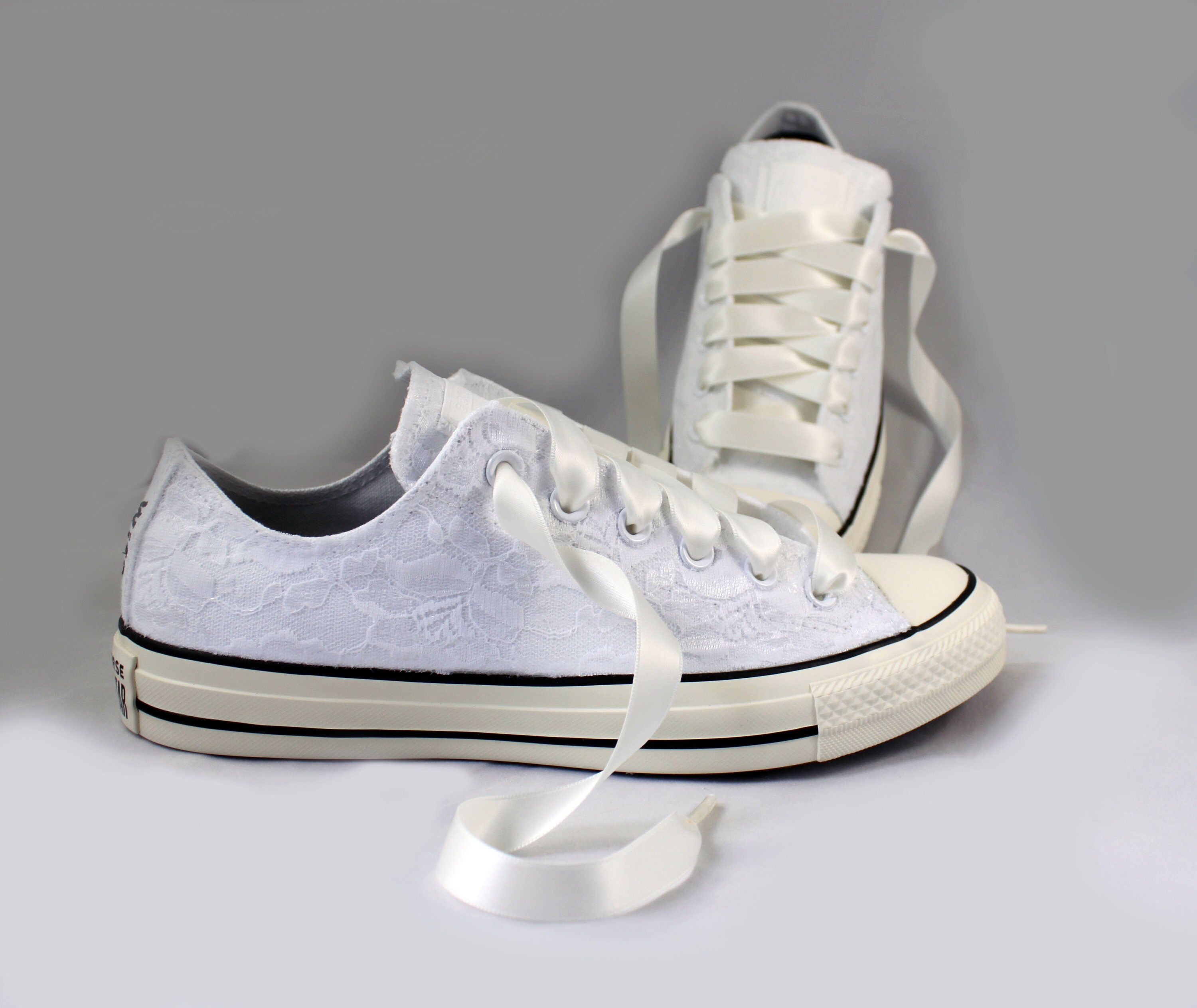 Custom White Lace Bridal Converses Wife Lace Converse Custom White Lace Bridal Converses Wife Lace Converse