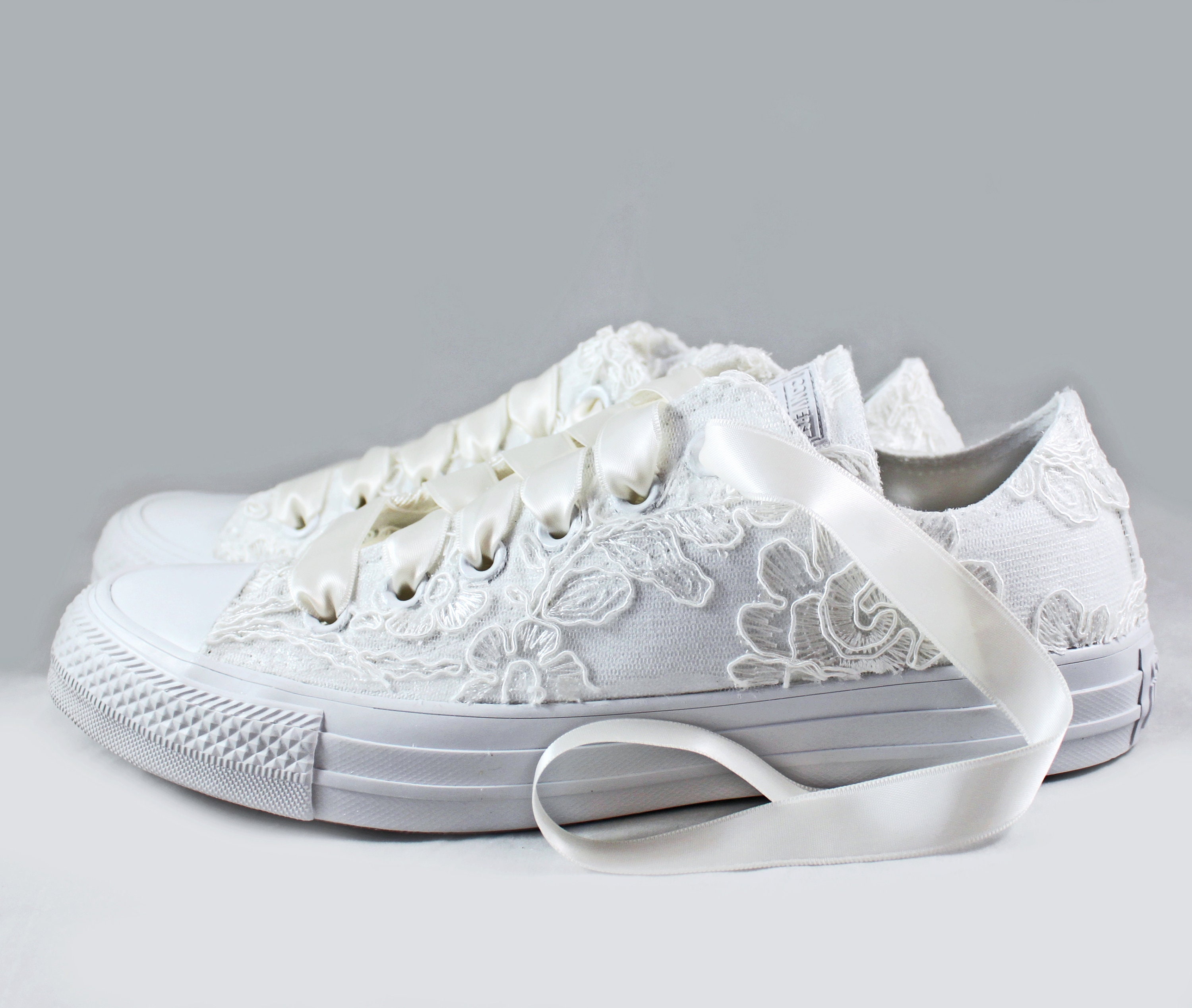 Ivory Floral Lace Wedding Converse Custom Text Ivory Lace Ivory Floral Lace Wedding Converse Custom Text Ivory Lace