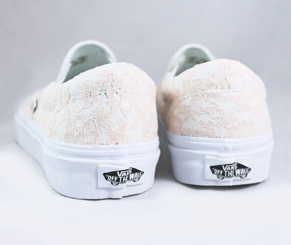 Ivory or Champagne Lace Bridal Vans Slip on Champagne Lace Vans