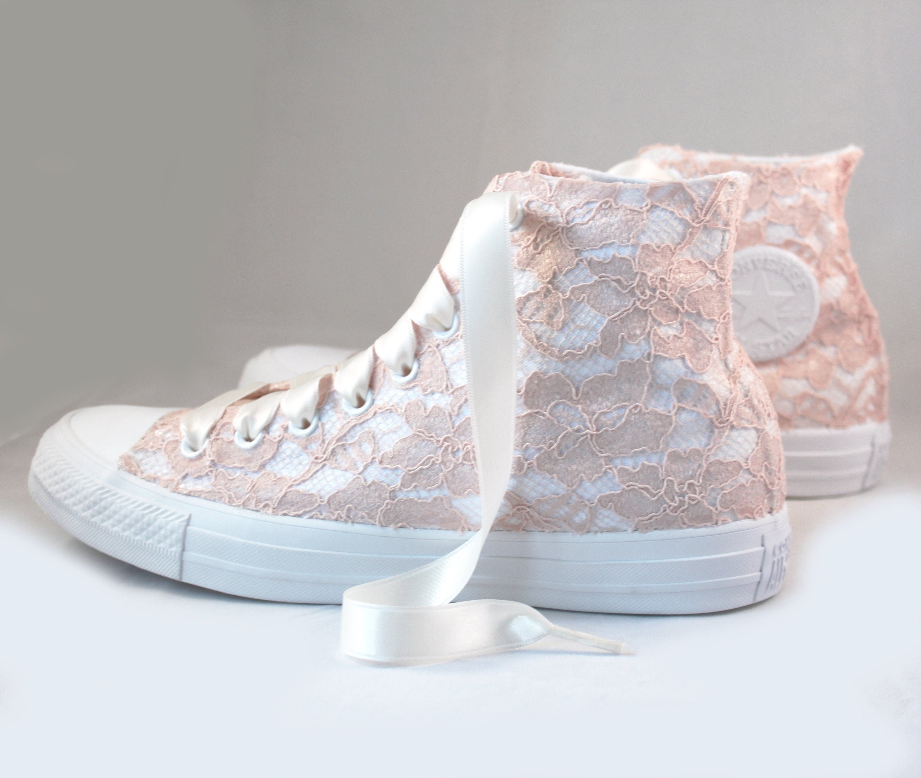 Blush Lace Bridal Converses Hightops with Blush Lace Converse-- Wedding
