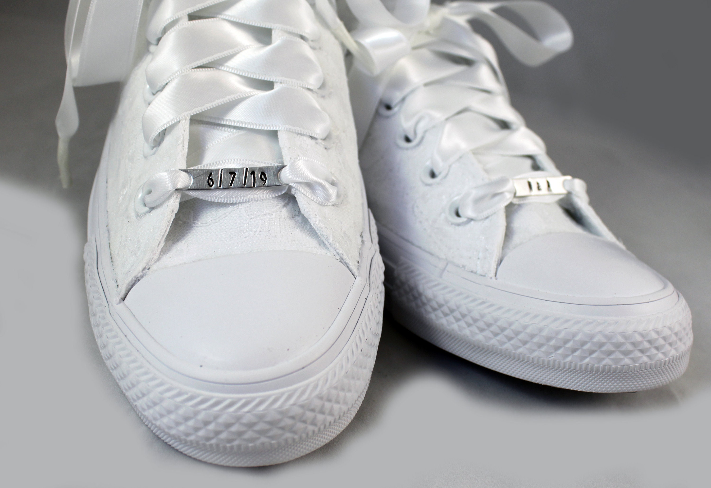 1 Pair of Custom Shoelaces Bars Shoe Lace Tags Hand Stamped