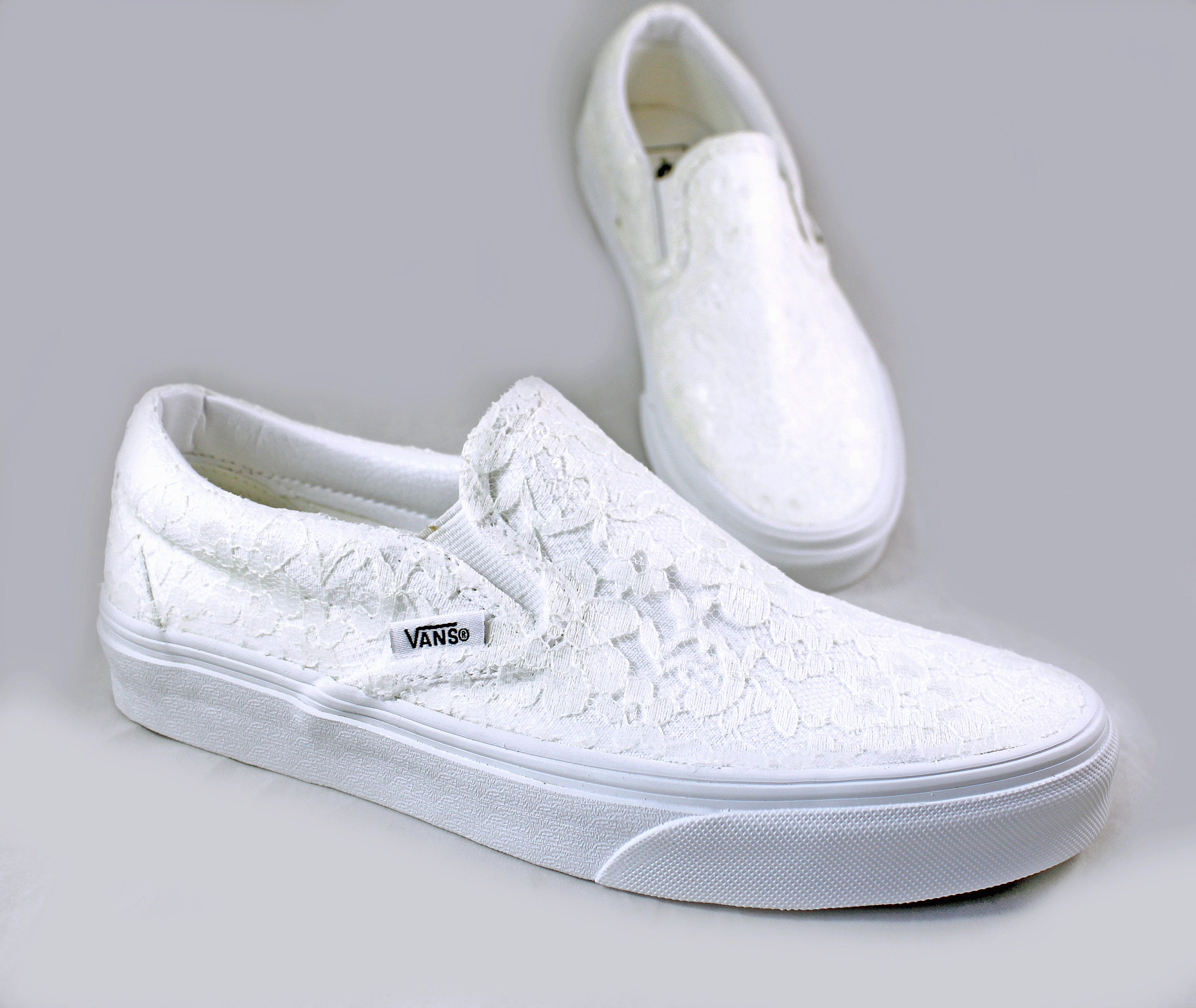 Ivory or White Lace Bridal Vans Slip On --Lace Vans -- Wedding Tennis ...