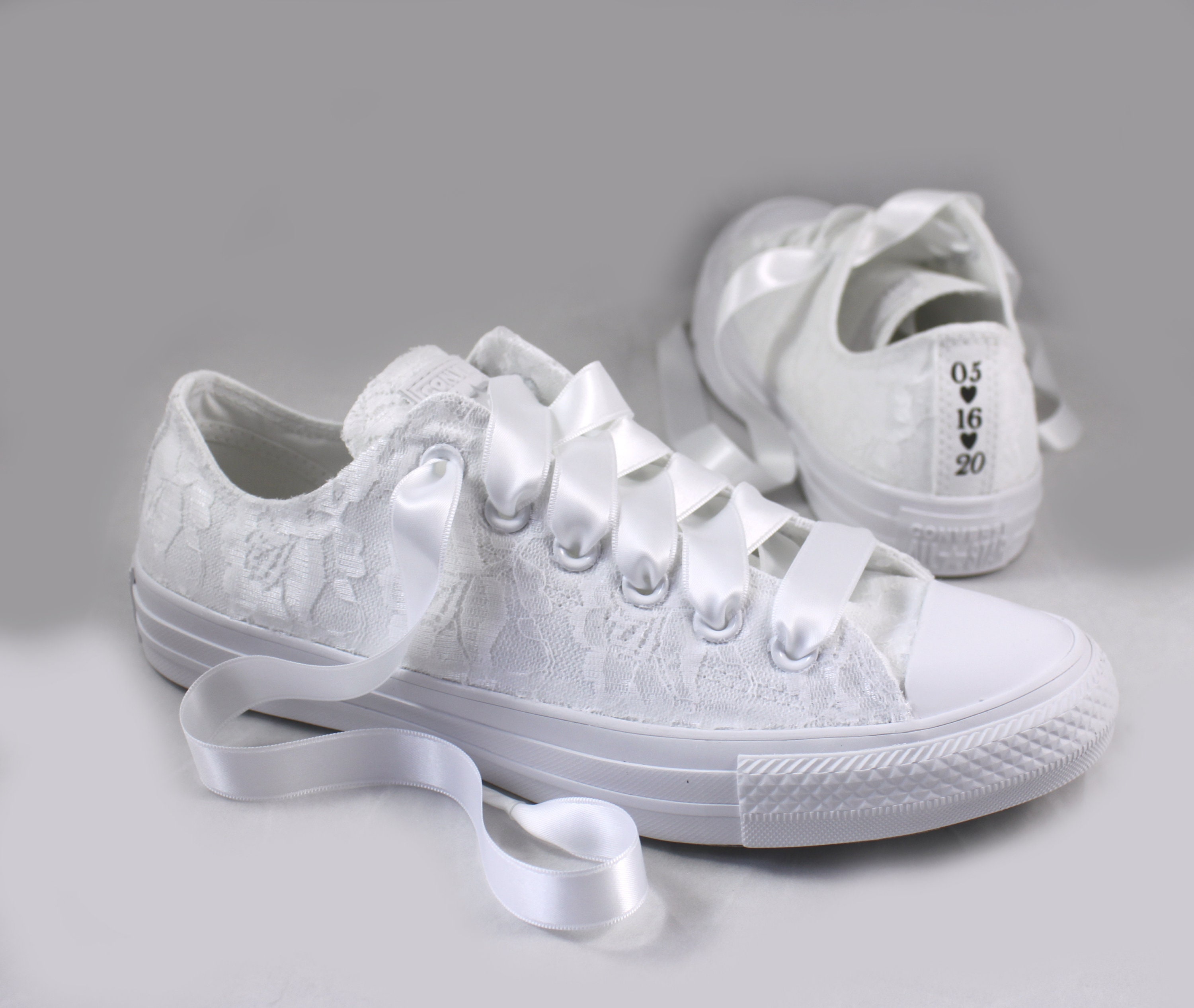 White Lace Wedding Converse Custom Text White Lace Bridal