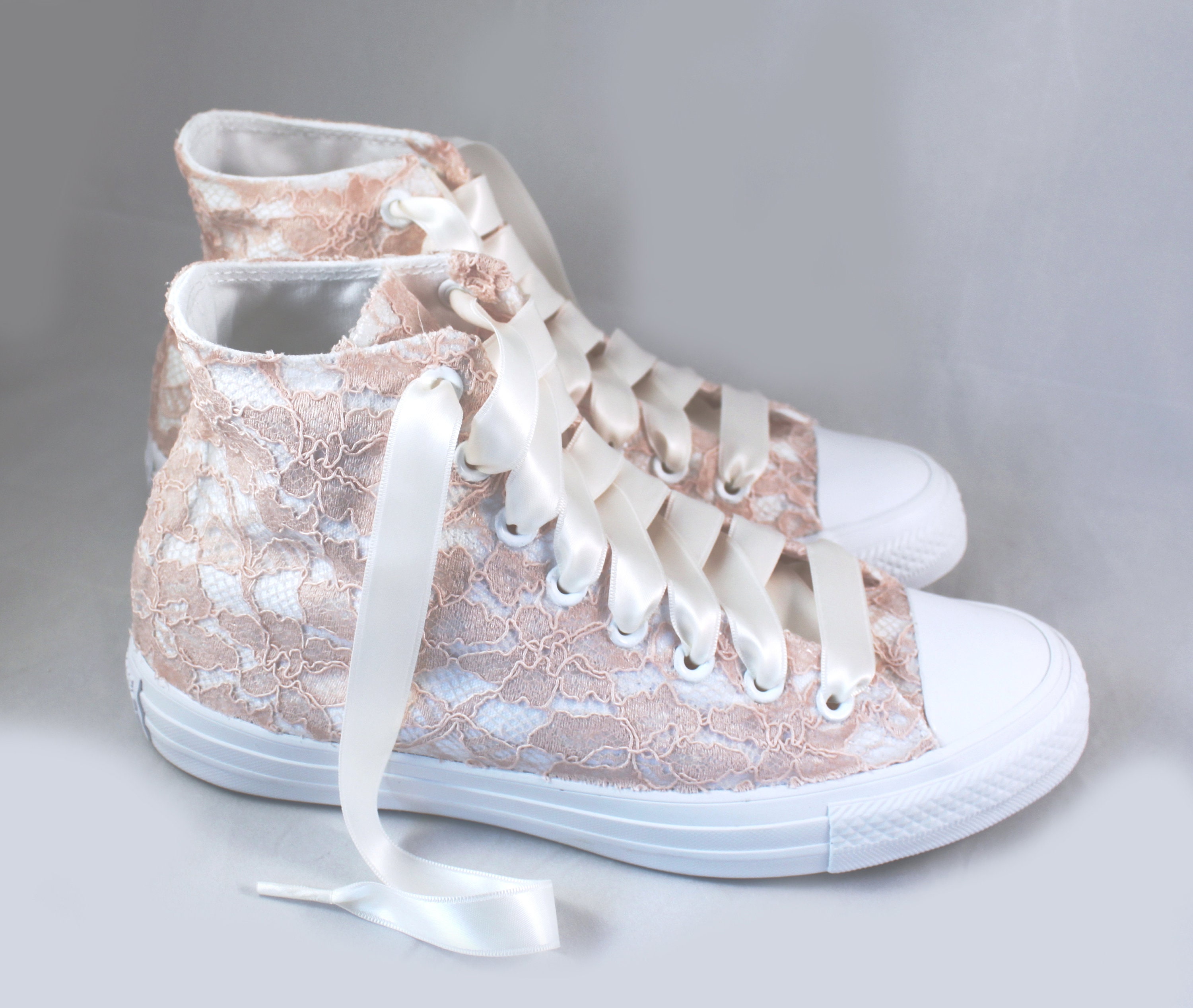 Blush Lace Bridal Converses Hightops with Blush Lace