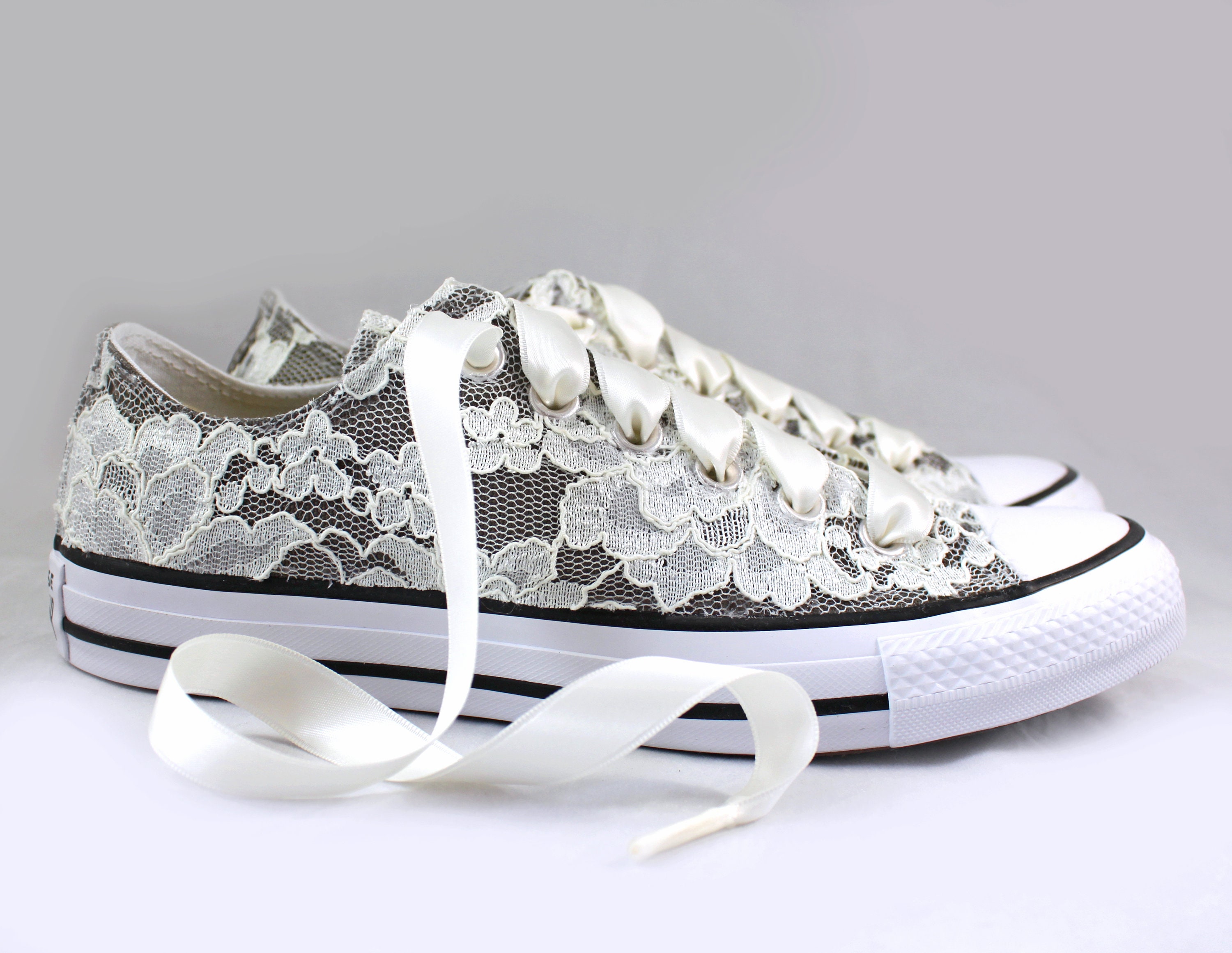 Gray Lace Bridal Converses Lace Converse charcoal