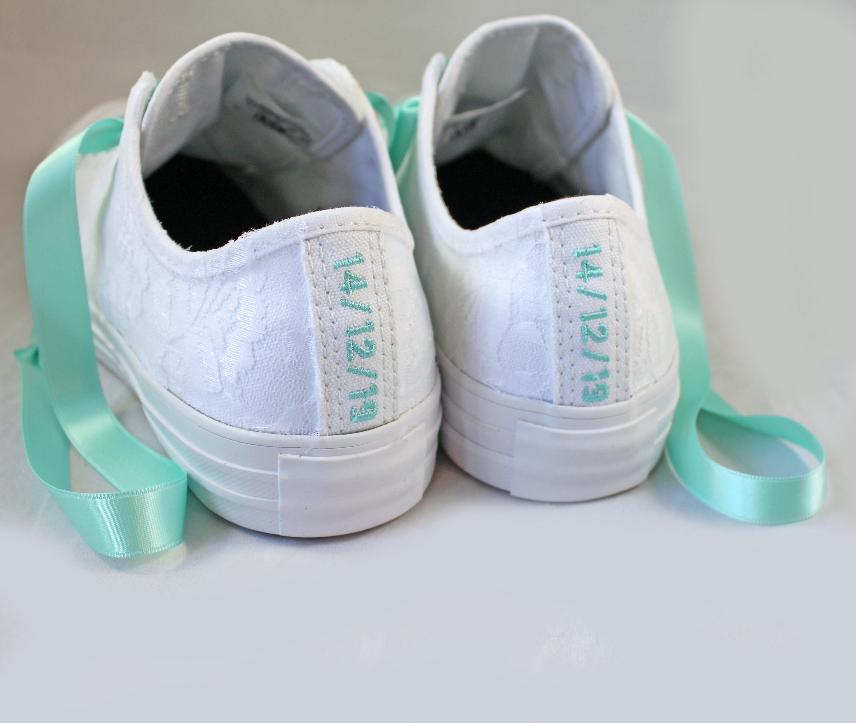 Custom Date Lace Bridal Converses White Lace Aqua Custom Date Lace Bridal Converses White Lace Aqua