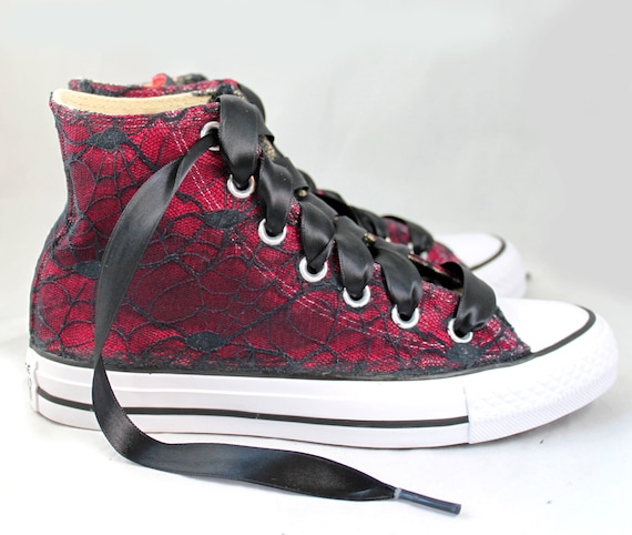 Red Bridal Converse: Black Lace High Top Wedding Shoes - Etsy