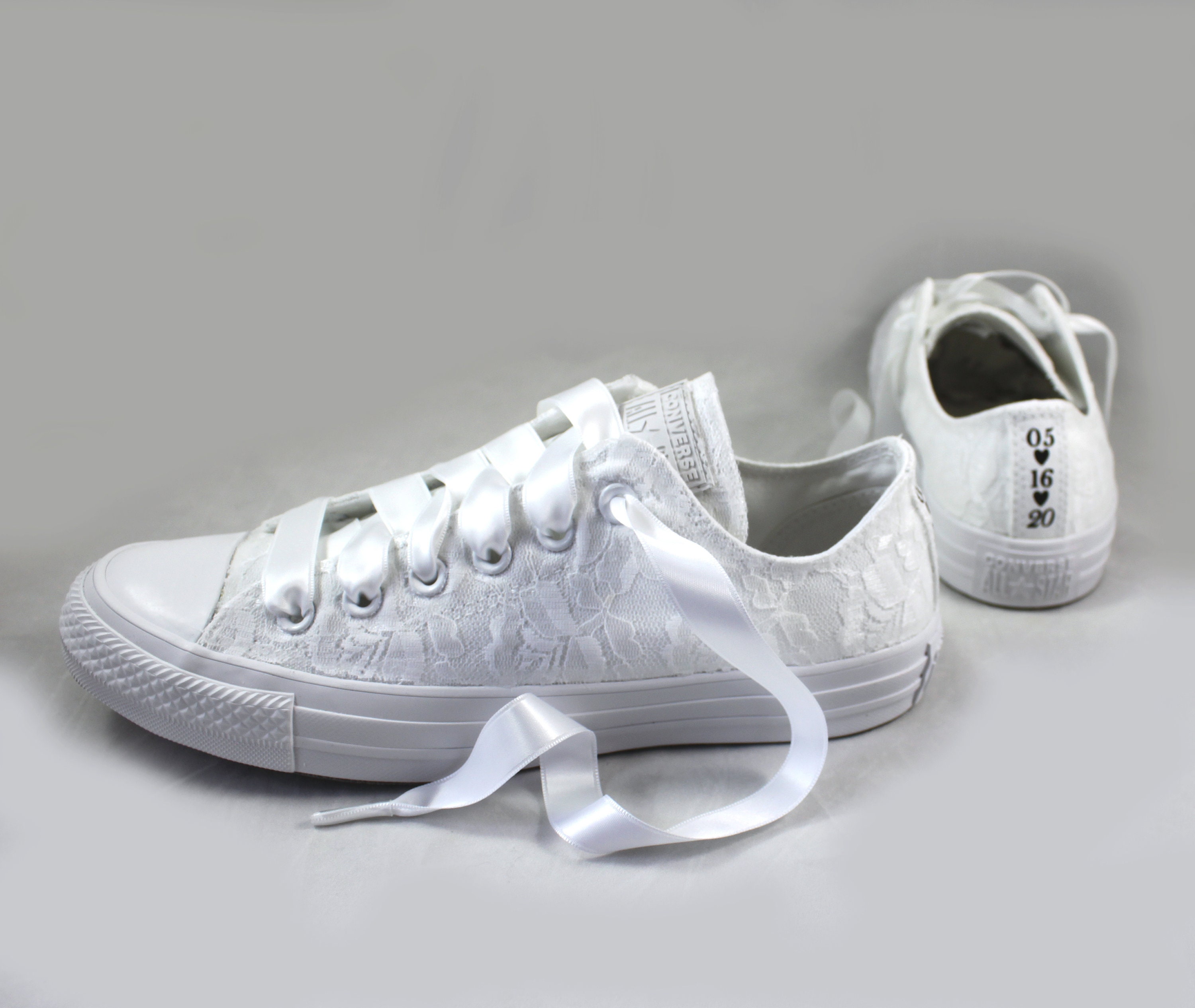 White Lace Wedding Converse Custom Text White Lace Bridal
