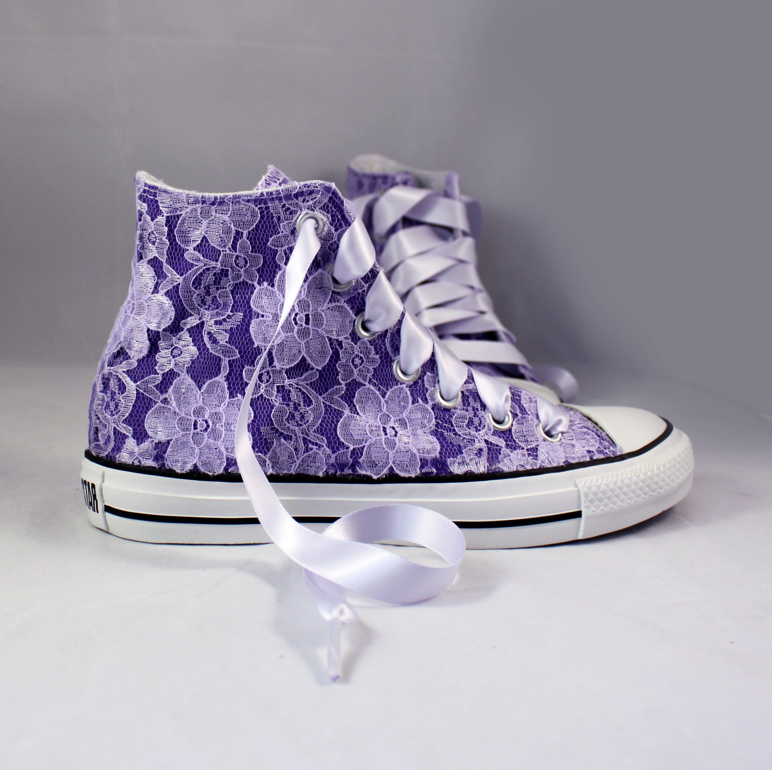 Purple Lace High Top Converses With 