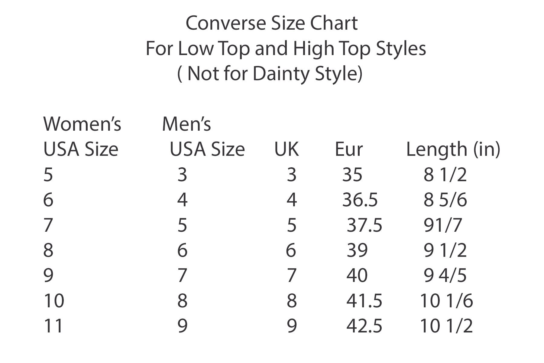 converse size chart women's