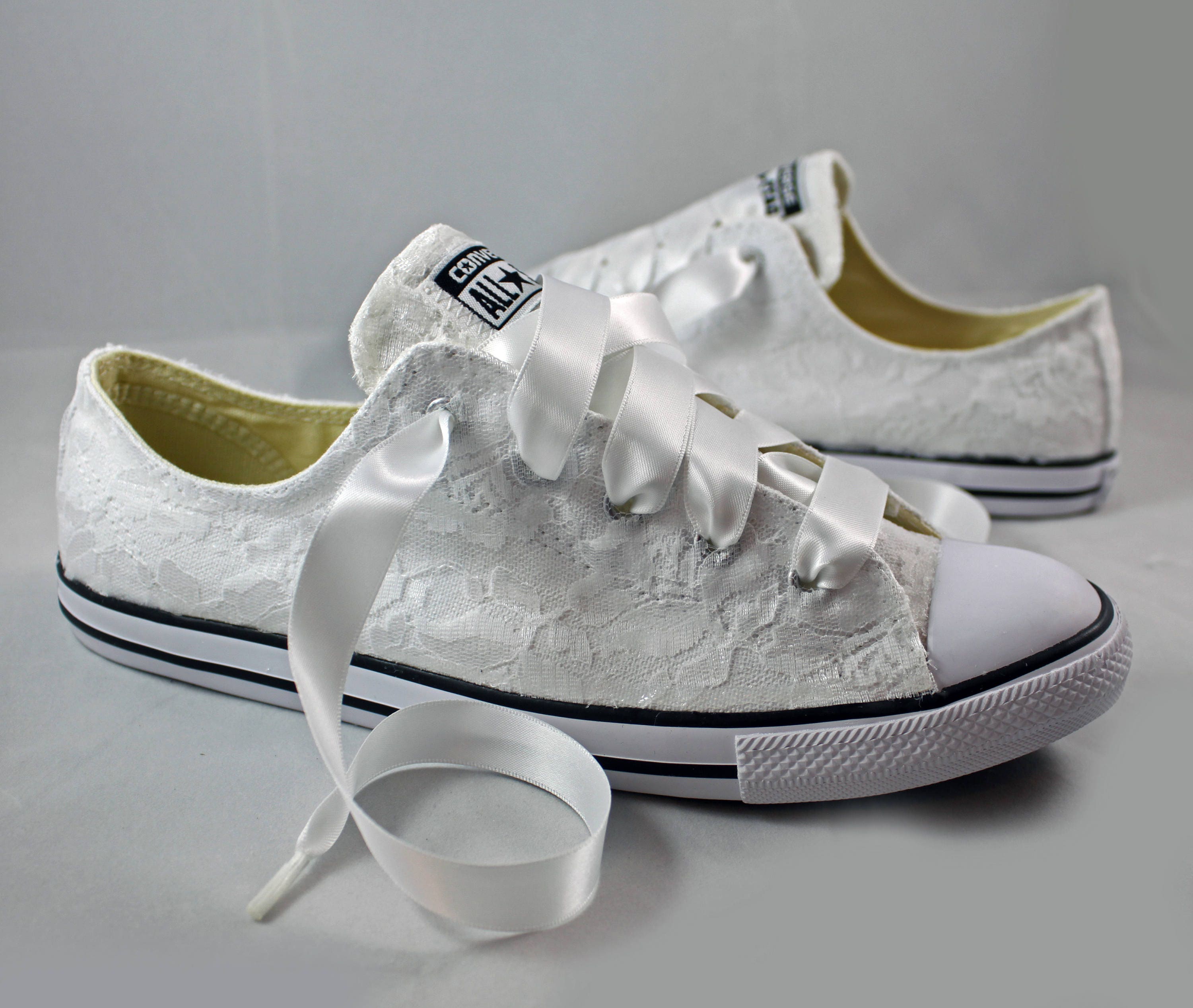 Rush to ship size 7 White Lace Bridal Converses for Mariah -- Lace Converse  --Wedding Tennis shoes - Wedding Converse