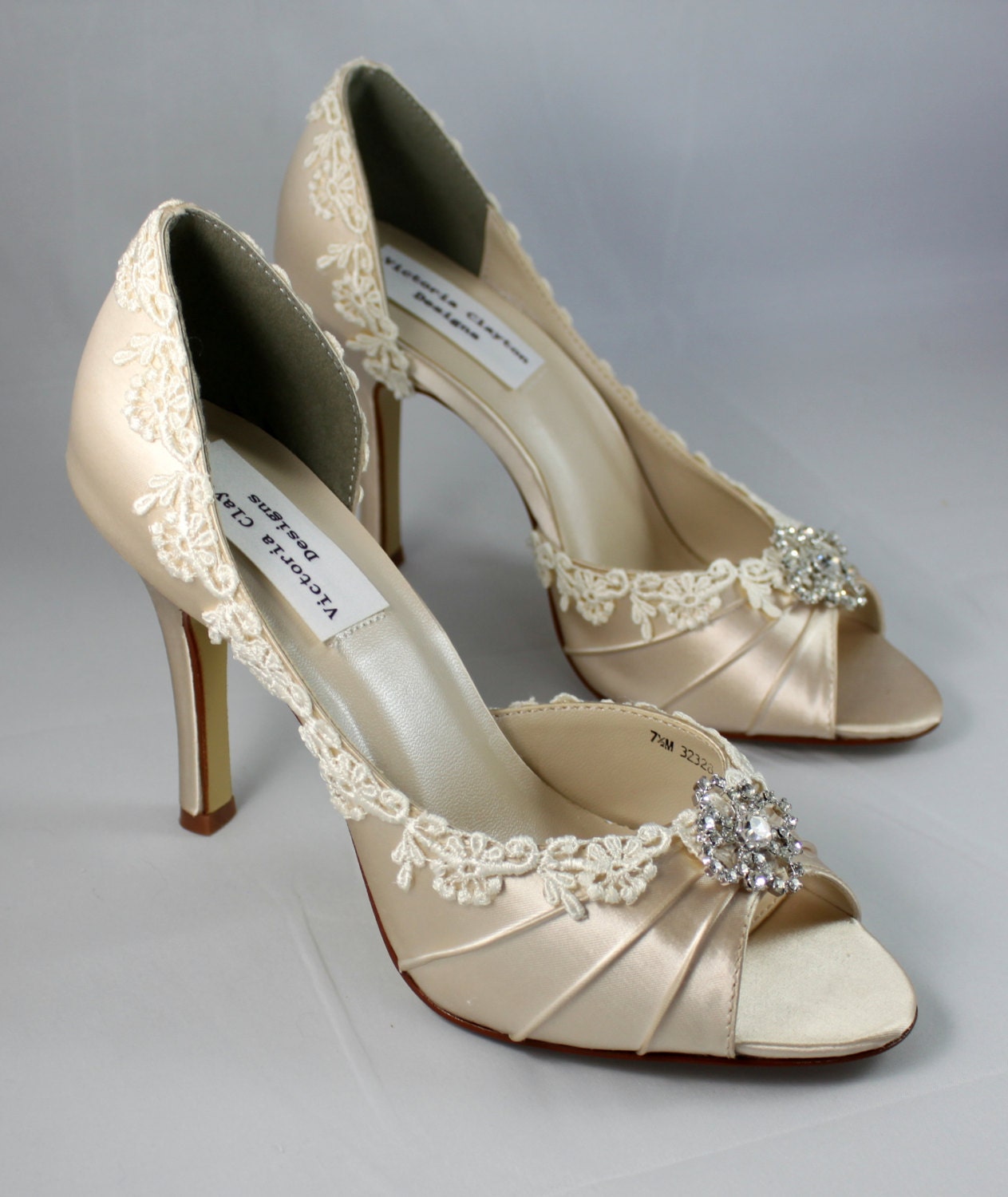 SALE Champagne wedding heels- Size 7.5 The Corrisa- Champagne lace shoes