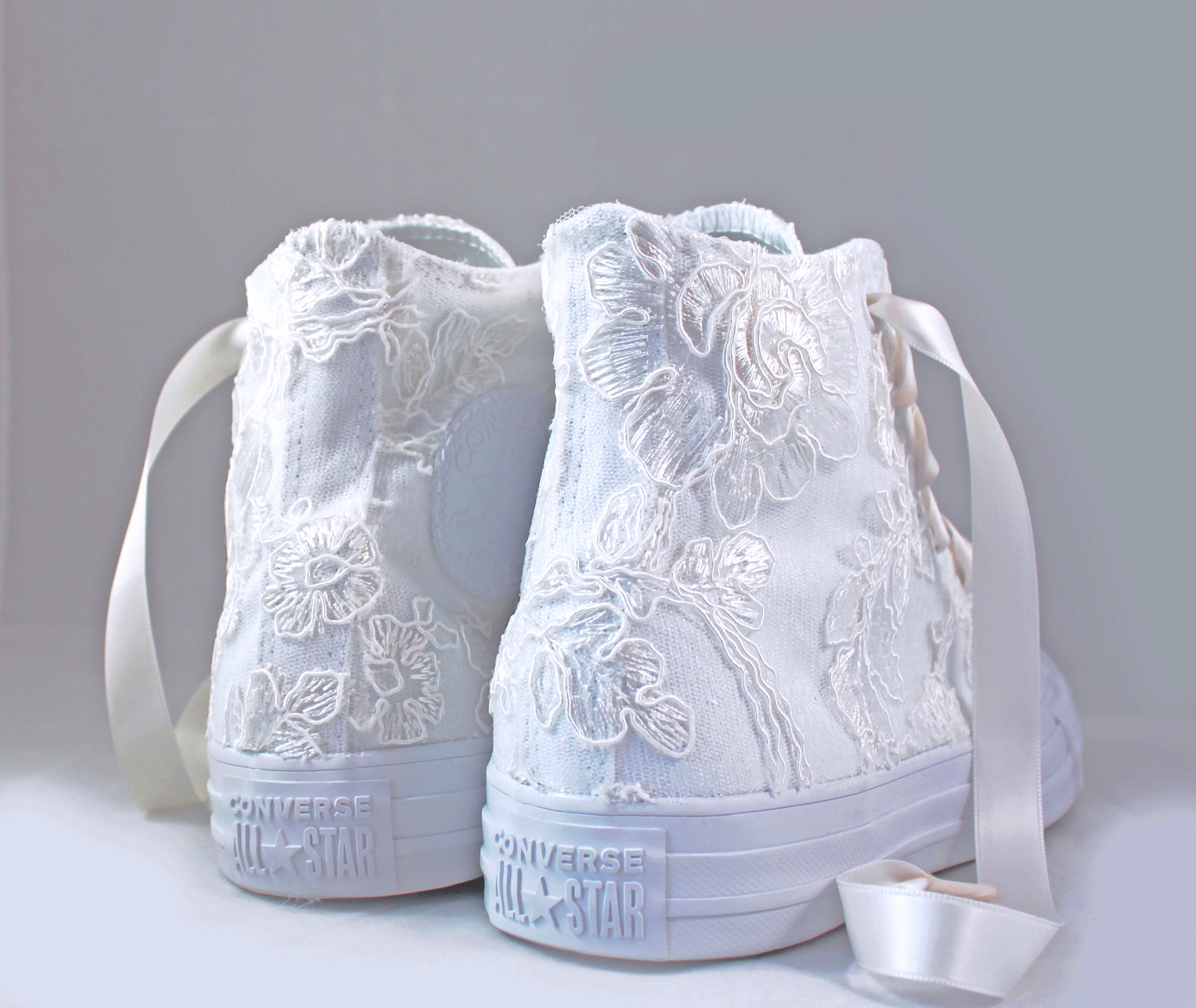 Ivory Lace High Top Converses -- Ivory Floral Lace Bridal Converses -- Wedding  Tennis shoes - Wedding Converse High Top-- Custom Converses