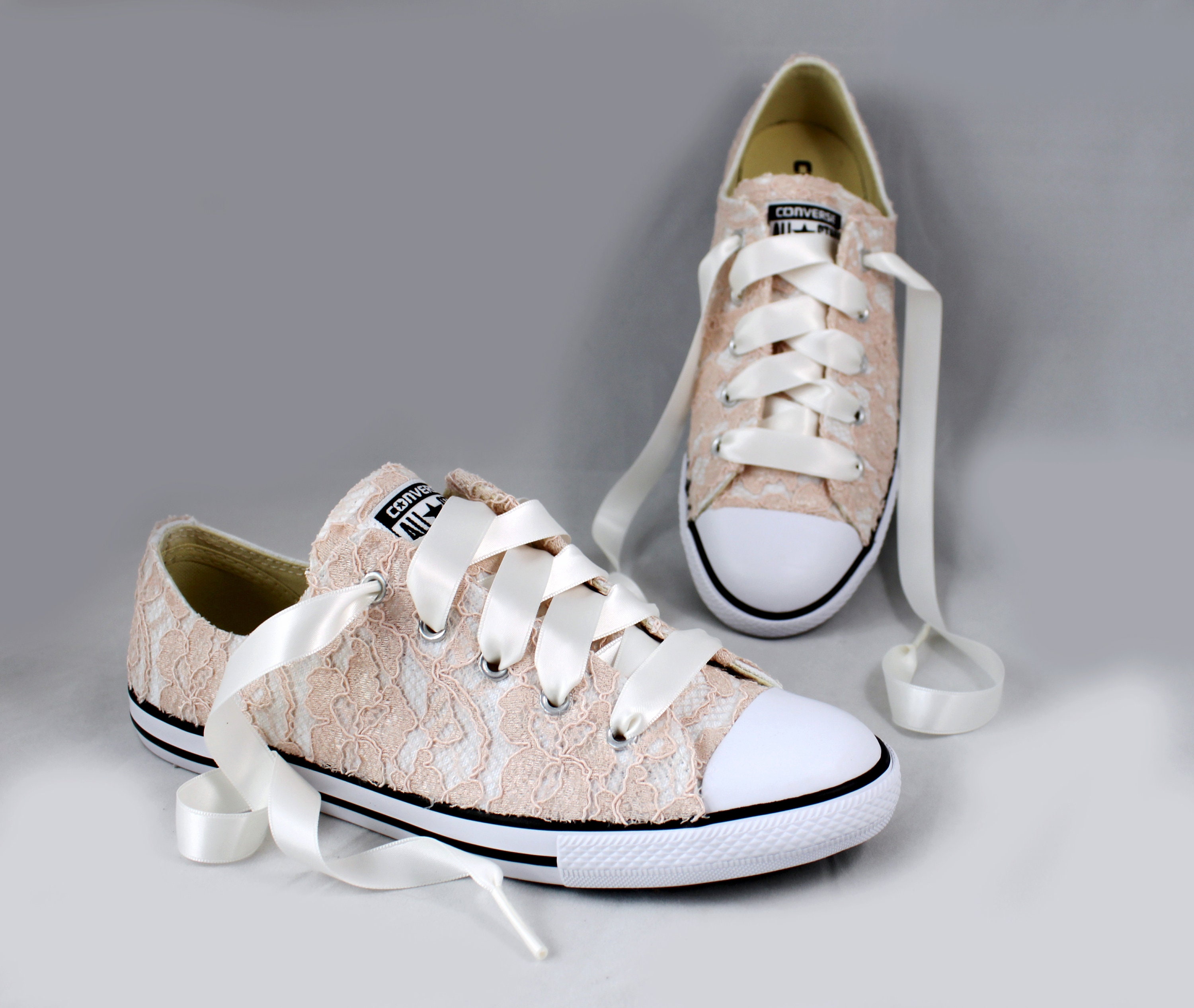 Size 8 Blush Lace Bridal Converses Ready to ship Wedding Tennis