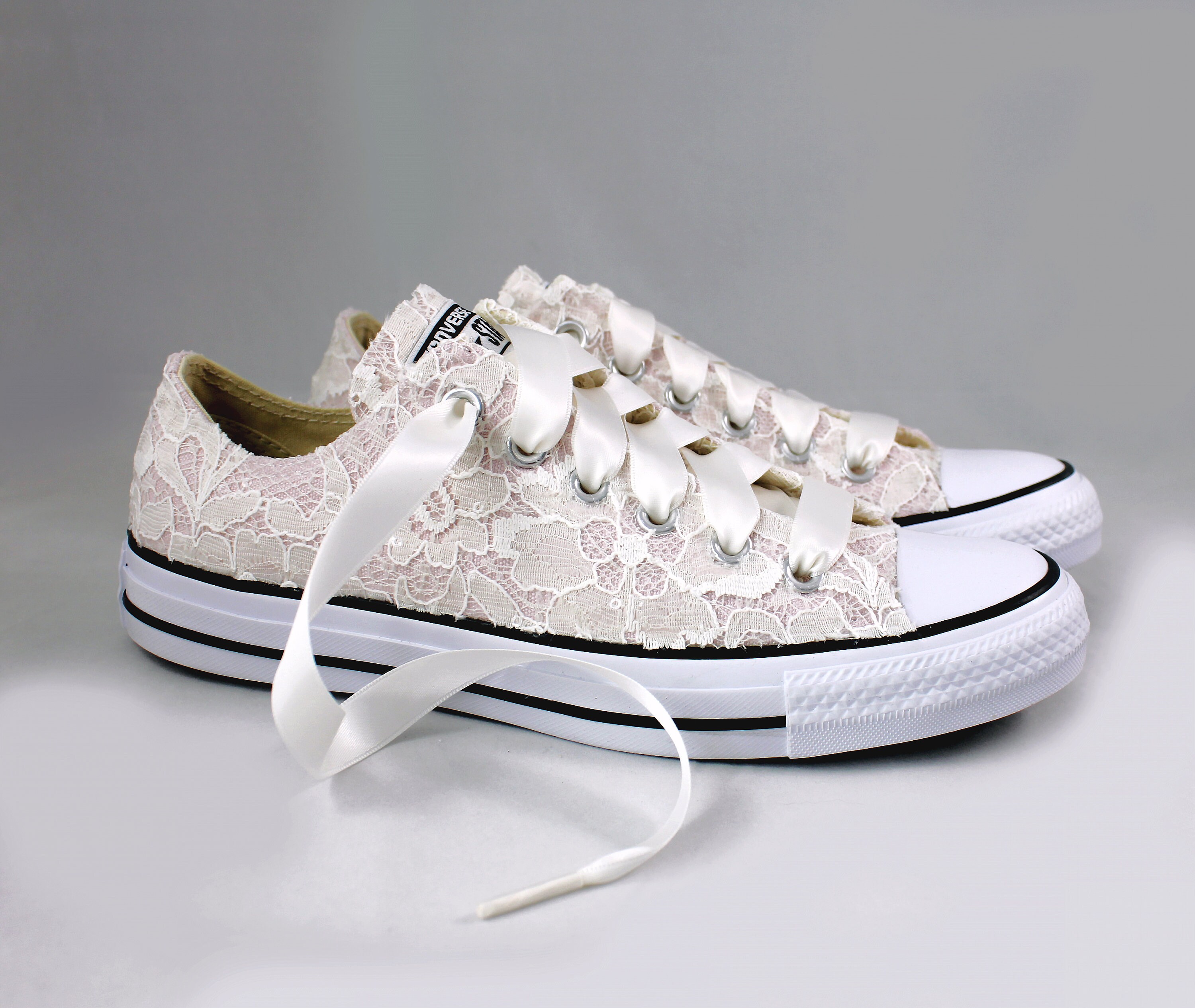 Ready to ship Ivory Lace Blush Wedding Converses Size 10 Ready to ship Ivory Lace Blush Wedding Converses Size 10