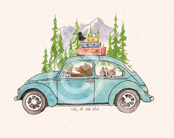 Call of the Wild organic cotton onesie, VW Beetle, Road Trip, Adventure