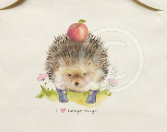 Organic cotton hedgehog onesie, cute baby clothes, organic baby, gender-neutral, I heart hedge-hugs