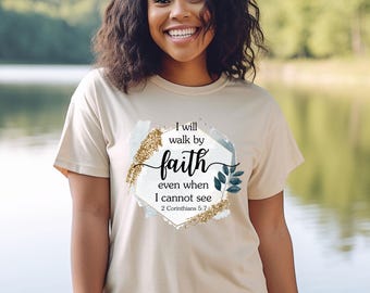 Camiseta de manga corta "Camina por fe" Ropa cristiana
