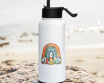 JESUS Stainless steel water bottle with a straw lid