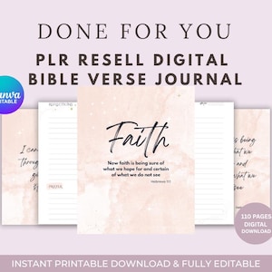 PLR Digital FAITH Bible Verse Journal with  Canva Editable Prayer Journal Template