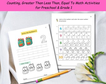 Werkbladpakket 'Getallen vergelijken': wiskundeactiviteiten voorschoolse educatie (digitale download)